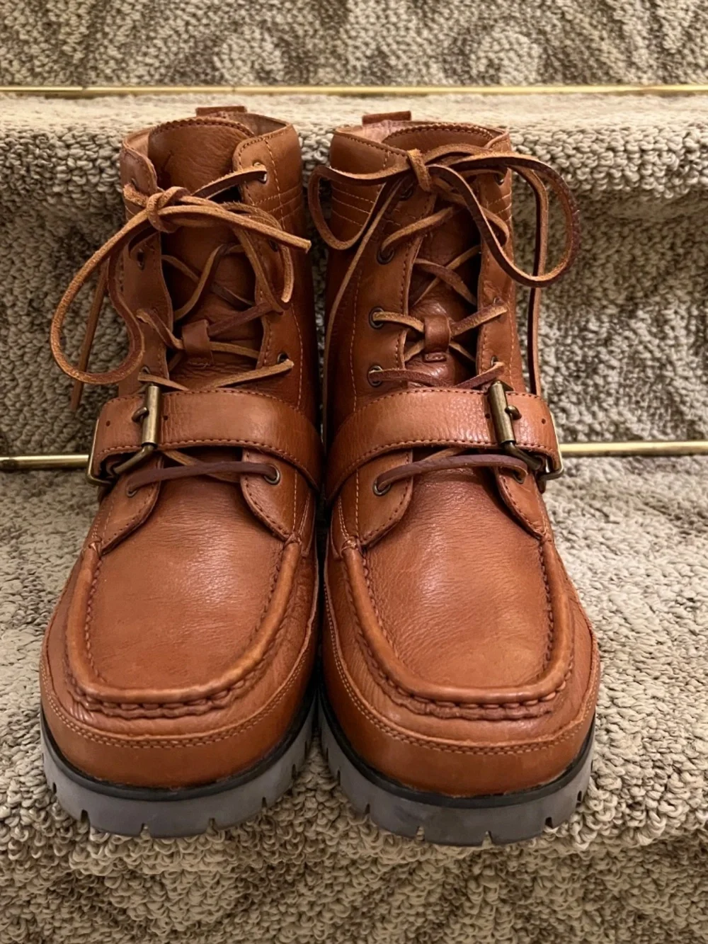 EUC Men's Polo Ralph Lauren Ranger Tumbled Brown Leather Boots US Size 11.5 M